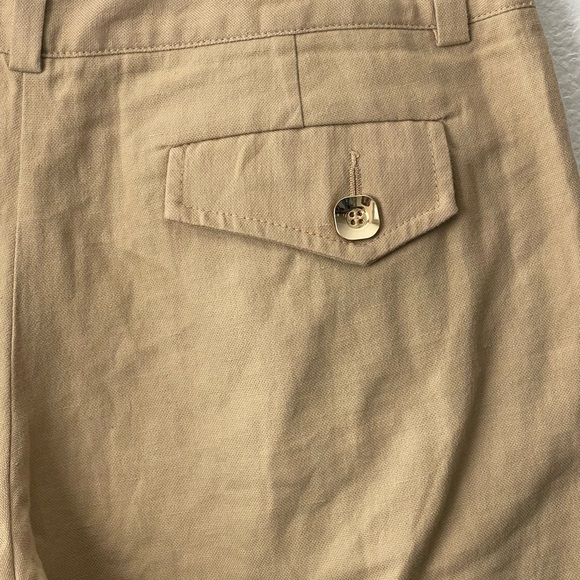 Trina Turk Women’s Flat Front Shorts Size 8 Tan Front Pockets Linen Blend Gold - Picture 7 of 13